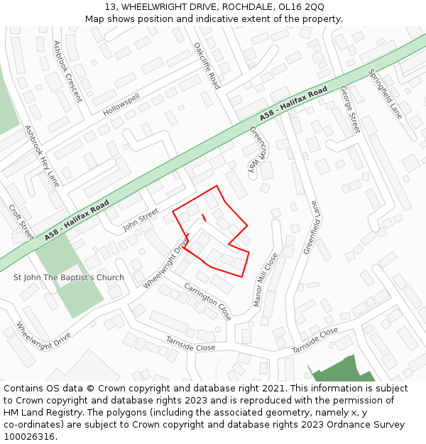 13, WHEELWRIGHT DRIVE, ROCHDALE, OL16 2QQ: Location map and indicative extent of plot