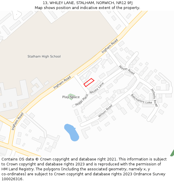 13, WHILEY LANE, STALHAM, NORWICH, NR12 9FJ: Location map and indicative extent of plot