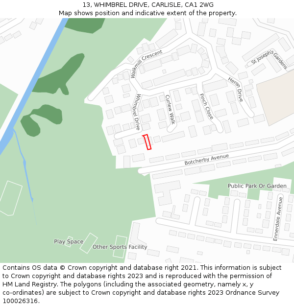 13, WHIMBREL DRIVE, CARLISLE, CA1 2WG: Location map and indicative extent of plot