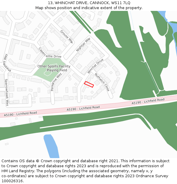 13, WHINCHAT DRIVE, CANNOCK, WS11 7LQ: Location map and indicative extent of plot