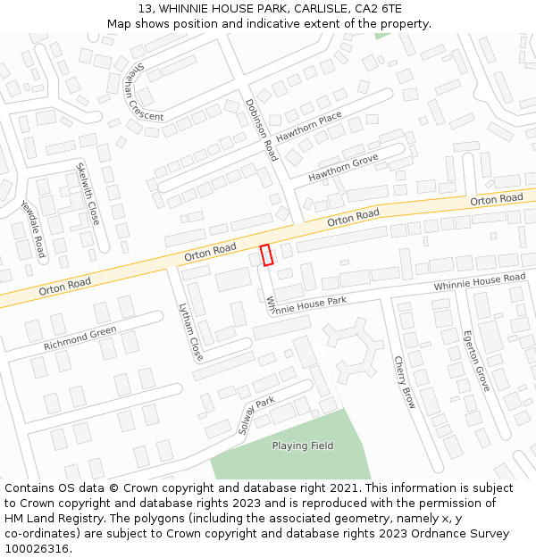 13, WHINNIE HOUSE PARK, CARLISLE, CA2 6TE: Location map and indicative extent of plot