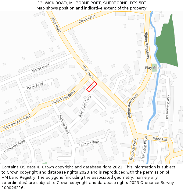 13, WICK ROAD, MILBORNE PORT, SHERBORNE, DT9 5BT: Location map and indicative extent of plot