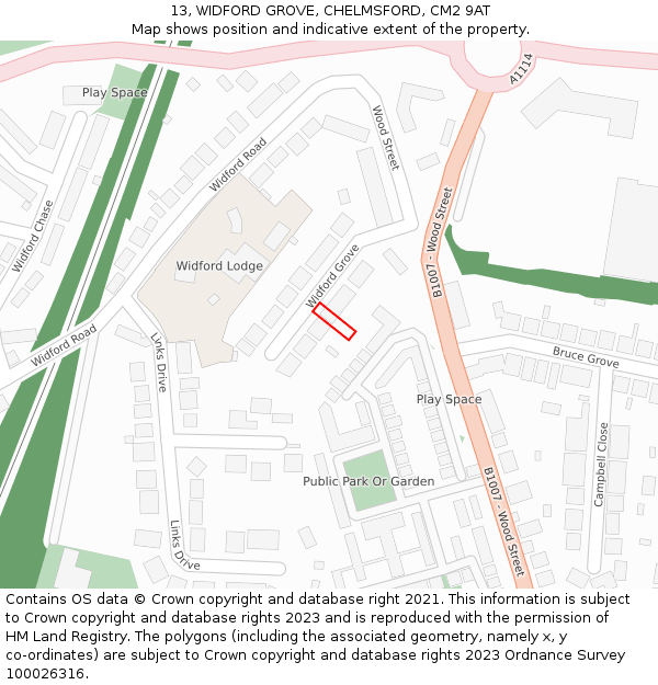 13, WIDFORD GROVE, CHELMSFORD, CM2 9AT: Location map and indicative extent of plot
