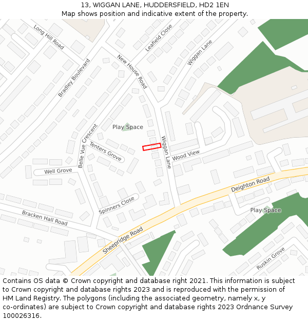 13, WIGGAN LANE, HUDDERSFIELD, HD2 1EN: Location map and indicative extent of plot