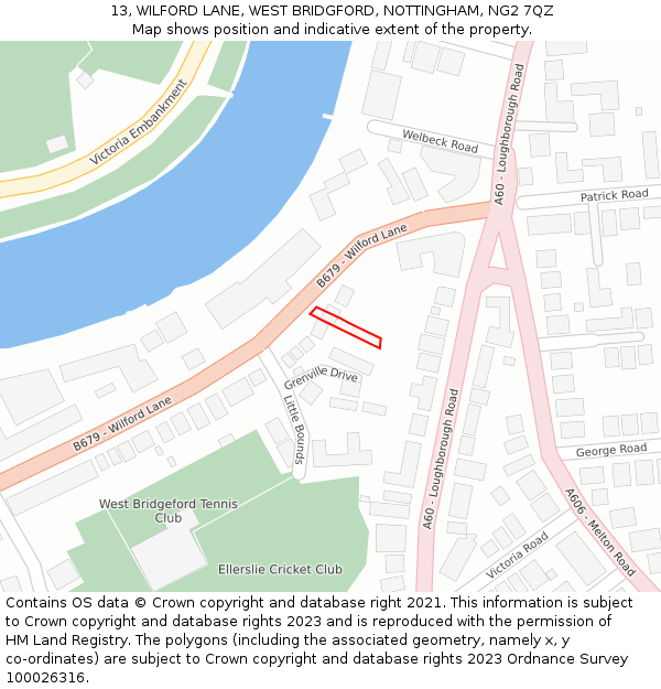 13, WILFORD LANE, WEST BRIDGFORD, NOTTINGHAM, NG2 7QZ: Location map and indicative extent of plot