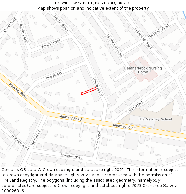 13, WILLOW STREET, ROMFORD, RM7 7LJ: Location map and indicative extent of plot