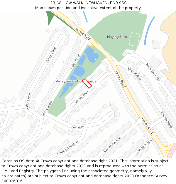 13, WILLOW WALK, NEWHAVEN, BN9 9SS: Location map and indicative extent of plot