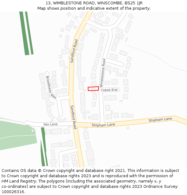 13, WIMBLESTONE ROAD, WINSCOMBE, BS25 1JR: Location map and indicative extent of plot