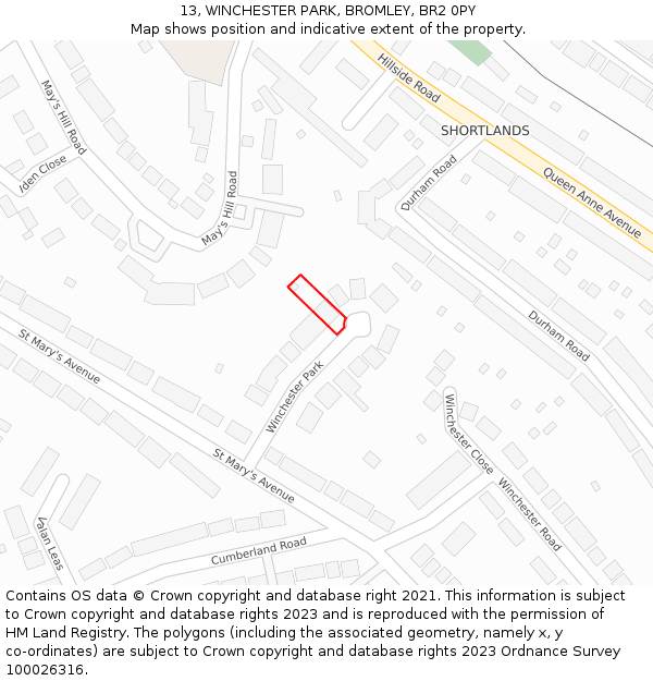 13, WINCHESTER PARK, BROMLEY, BR2 0PY: Location map and indicative extent of plot