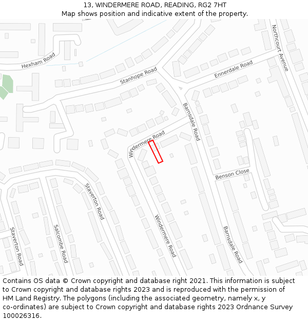 13, WINDERMERE ROAD, READING, RG2 7HT: Location map and indicative extent of plot