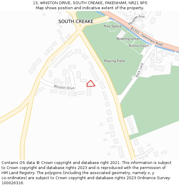 13, WINSTON DRIVE, SOUTH CREAKE, FAKENHAM, NR21 9PS: Location map and indicative extent of plot