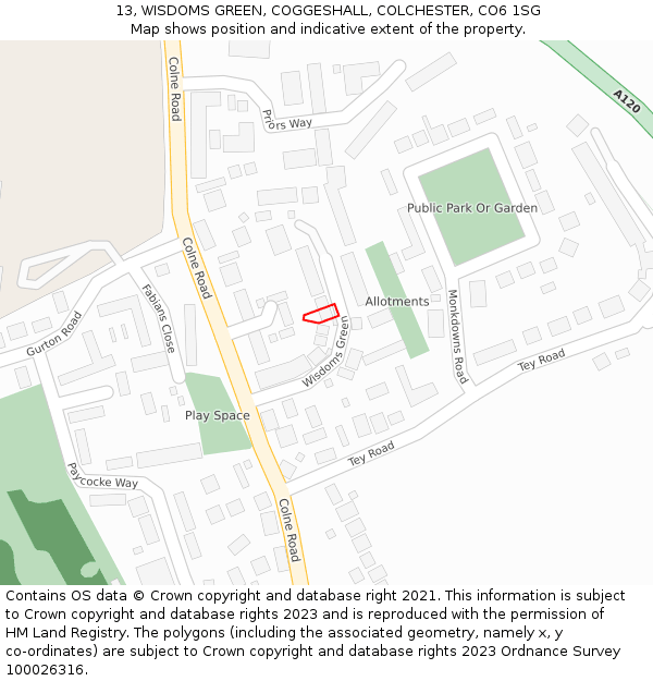 13, WISDOMS GREEN, COGGESHALL, COLCHESTER, CO6 1SG: Location map and indicative extent of plot