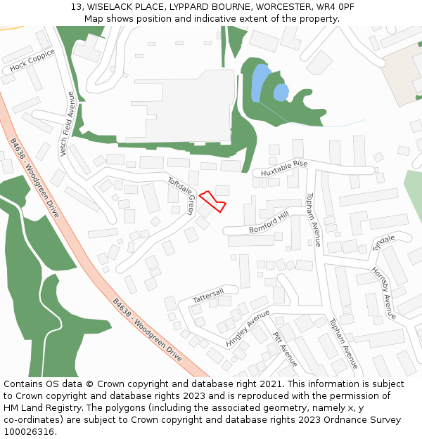 13, WISELACK PLACE, LYPPARD BOURNE, WORCESTER, WR4 0PF: Location map and indicative extent of plot
