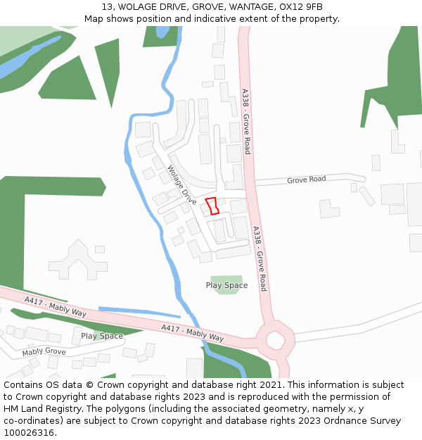 13, WOLAGE DRIVE, GROVE, WANTAGE, OX12 9FB: Location map and indicative extent of plot