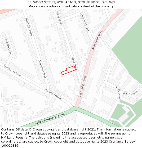 13, WOOD STREET, WOLLASTON, STOURBRIDGE, DY8 4NN: Location map and indicative extent of plot