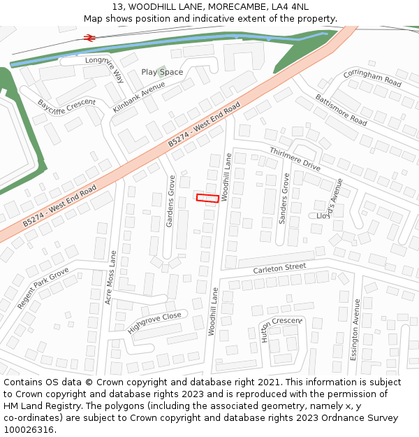 13, WOODHILL LANE, MORECAMBE, LA4 4NL: Location map and indicative extent of plot