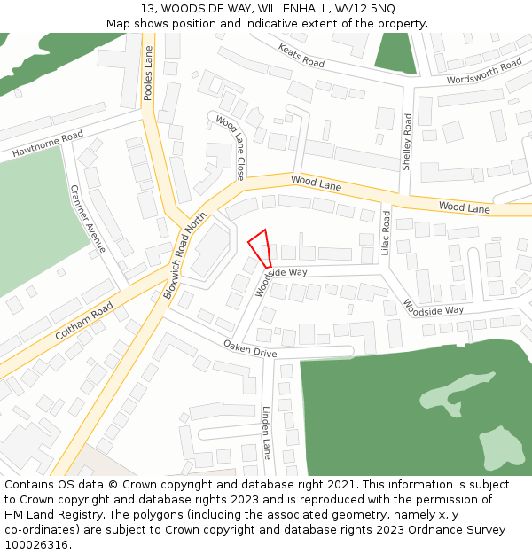 13, WOODSIDE WAY, WILLENHALL, WV12 5NQ: Location map and indicative extent of plot