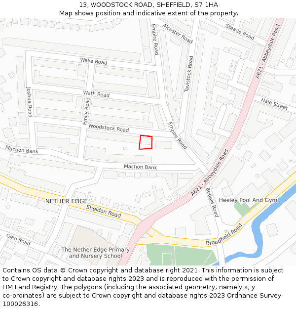 13, WOODSTOCK ROAD, SHEFFIELD, S7 1HA: Location map and indicative extent of plot