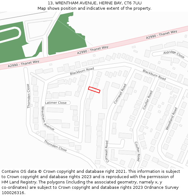 13, WRENTHAM AVENUE, HERNE BAY, CT6 7UU: Location map and indicative extent of plot