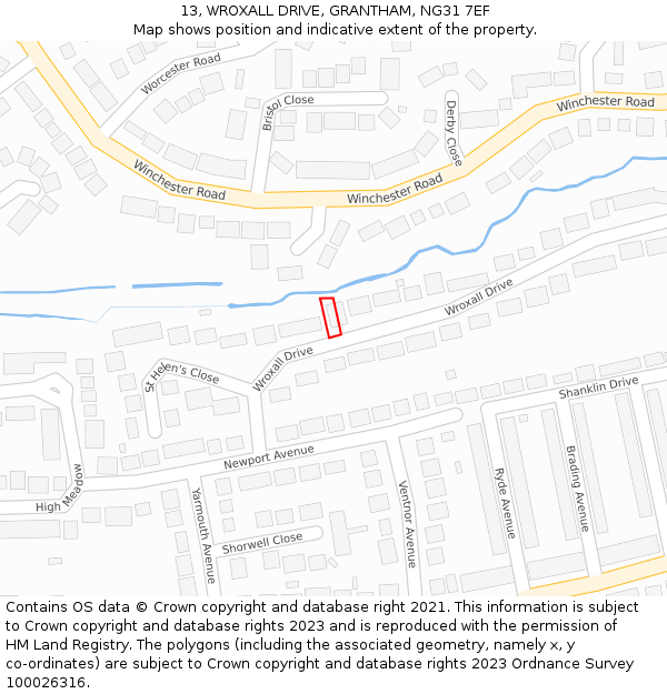 13, WROXALL DRIVE, GRANTHAM, NG31 7EF: Location map and indicative extent of plot