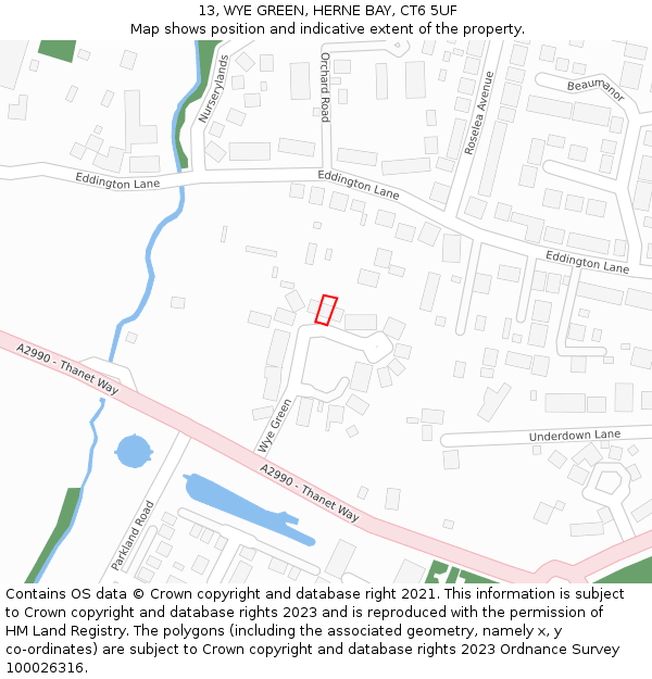 13, WYE GREEN, HERNE BAY, CT6 5UF: Location map and indicative extent of plot