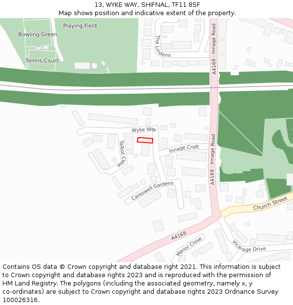 13, WYKE WAY, SHIFNAL, TF11 8SF: Location map and indicative extent of plot