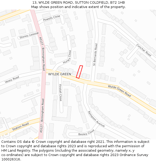 13, WYLDE GREEN ROAD, SUTTON COLDFIELD, B72 1HB: Location map and indicative extent of plot