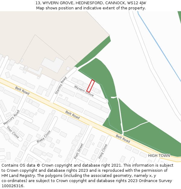 13, WYVERN GROVE, HEDNESFORD, CANNOCK, WS12 4JW: Location map and indicative extent of plot