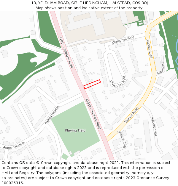 13, YELDHAM ROAD, SIBLE HEDINGHAM, HALSTEAD, CO9 3QJ: Location map and indicative extent of plot