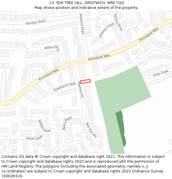 13, YEW TREE HILL, DROITWICH, WR9 7QQ: Location map and indicative extent of plot