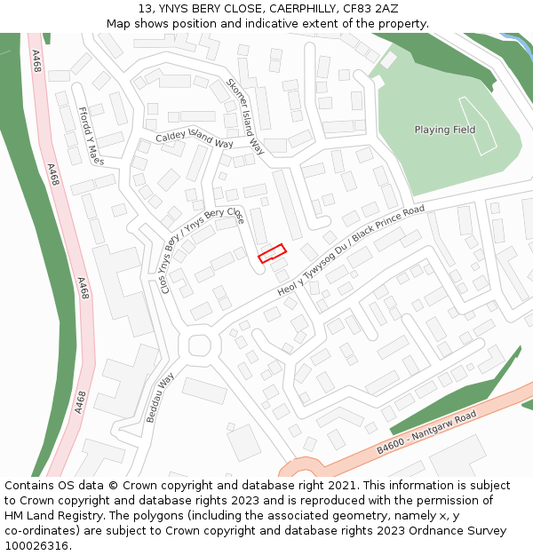 13, YNYS BERY CLOSE, CAERPHILLY, CF83 2AZ: Location map and indicative extent of plot