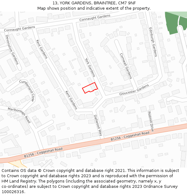 13, YORK GARDENS, BRAINTREE, CM7 9NF: Location map and indicative extent of plot