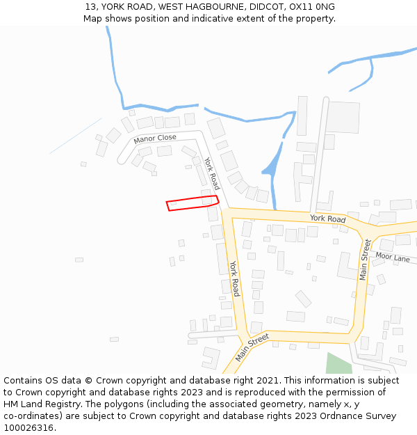 13, YORK ROAD, WEST HAGBOURNE, DIDCOT, OX11 0NG: Location map and indicative extent of plot
