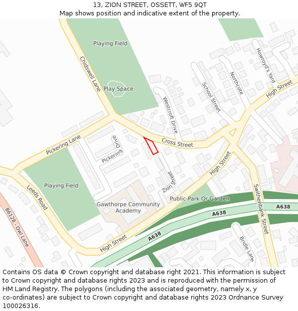 13, ZION STREET, OSSETT, WF5 9QT: Location map and indicative extent of plot