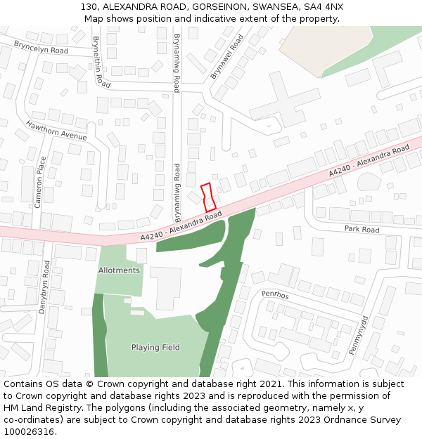 130, ALEXANDRA ROAD, GORSEINON, SWANSEA, SA4 4NX: Location map and indicative extent of plot