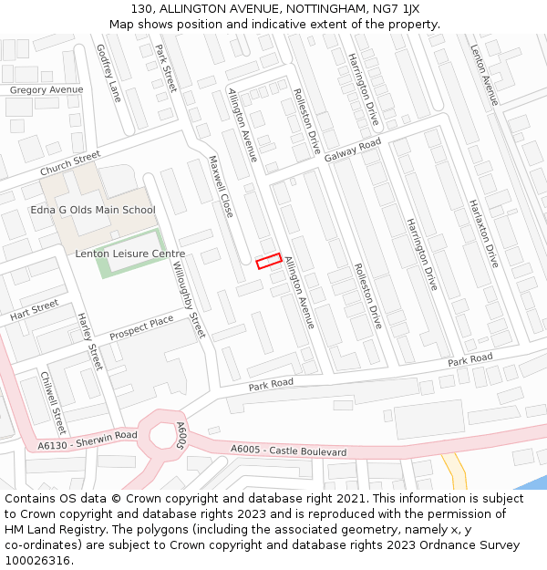 130, ALLINGTON AVENUE, NOTTINGHAM, NG7 1JX: Location map and indicative extent of plot