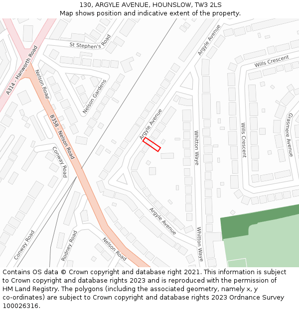 130, ARGYLE AVENUE, HOUNSLOW, TW3 2LS: Location map and indicative extent of plot