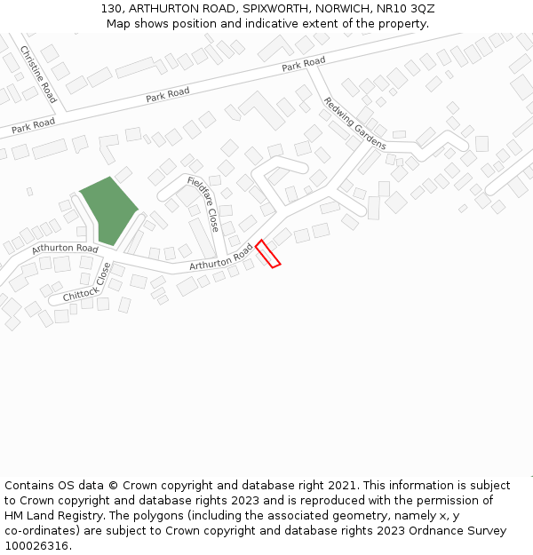 130, ARTHURTON ROAD, SPIXWORTH, NORWICH, NR10 3QZ: Location map and indicative extent of plot