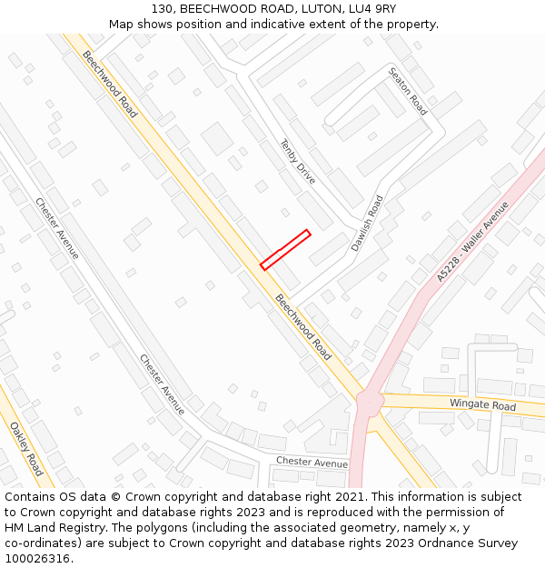 130, BEECHWOOD ROAD, LUTON, LU4 9RY: Location map and indicative extent of plot