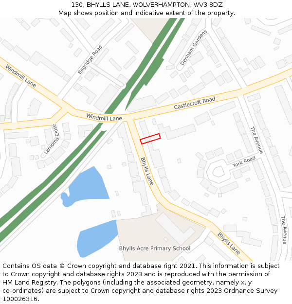 130, BHYLLS LANE, WOLVERHAMPTON, WV3 8DZ: Location map and indicative extent of plot