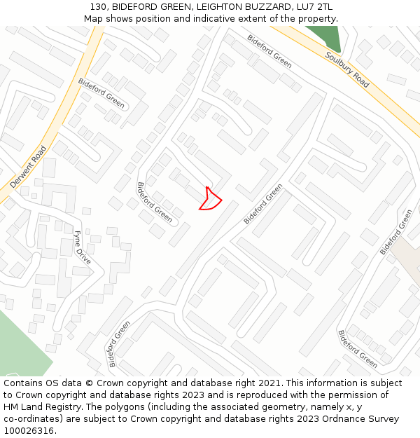 130, BIDEFORD GREEN, LEIGHTON BUZZARD, LU7 2TL: Location map and indicative extent of plot