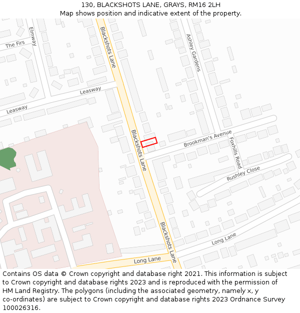 130, BLACKSHOTS LANE, GRAYS, RM16 2LH: Location map and indicative extent of plot