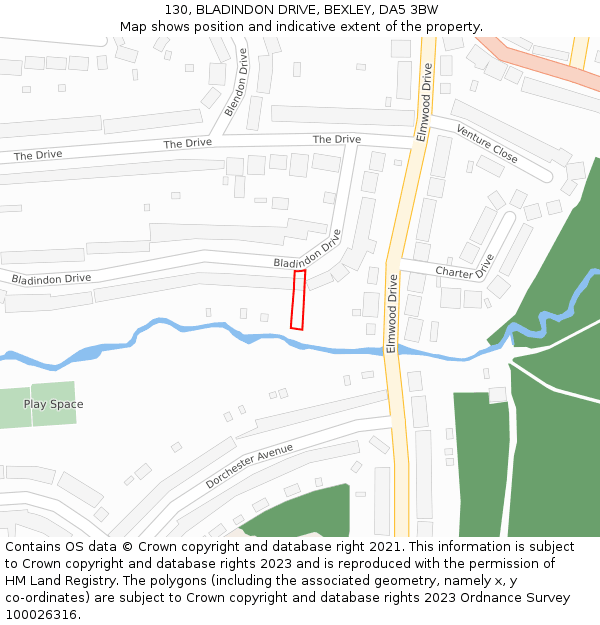 130, BLADINDON DRIVE, BEXLEY, DA5 3BW: Location map and indicative extent of plot
