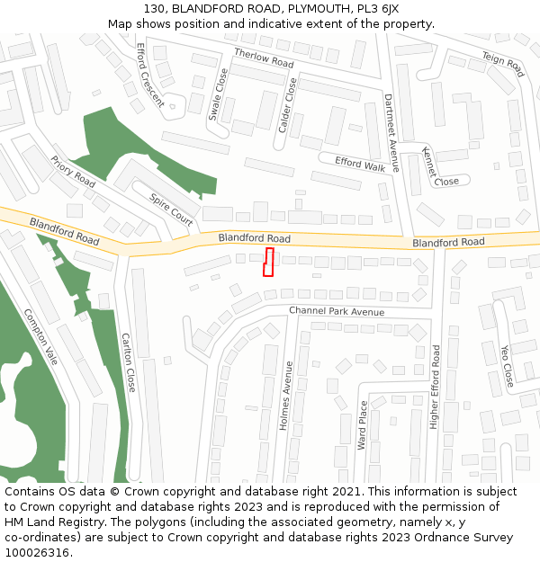 130, BLANDFORD ROAD, PLYMOUTH, PL3 6JX: Location map and indicative extent of plot