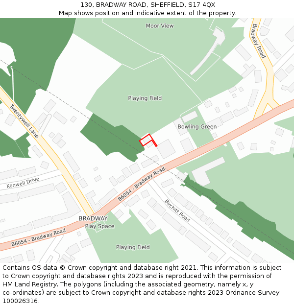 130, BRADWAY ROAD, SHEFFIELD, S17 4QX: Location map and indicative extent of plot