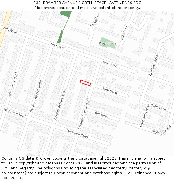 130, BRAMBER AVENUE NORTH, PEACEHAVEN, BN10 8DG: Location map and indicative extent of plot