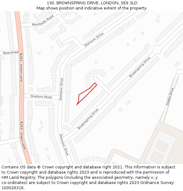 130, BROWNSPRING DRIVE, LONDON, SE9 3LD: Location map and indicative extent of plot