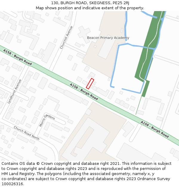130, BURGH ROAD, SKEGNESS, PE25 2RJ: Location map and indicative extent of plot