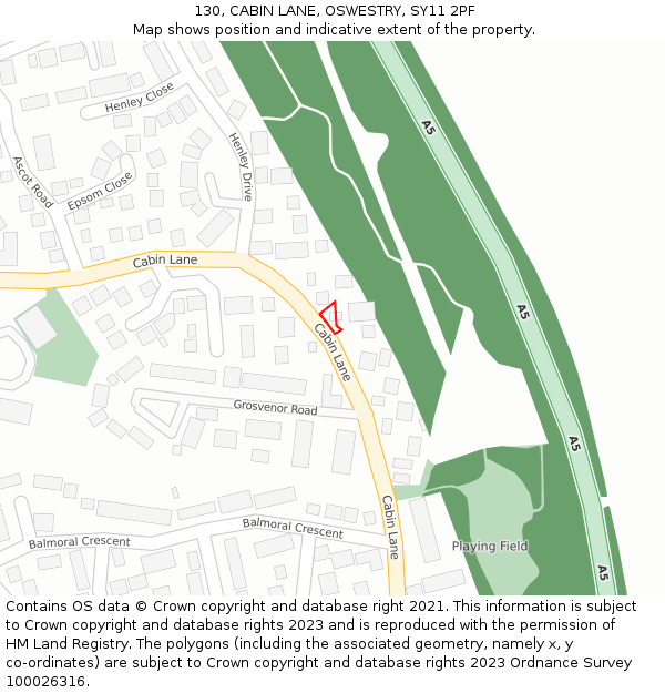 130, CABIN LANE, OSWESTRY, SY11 2PF: Location map and indicative extent of plot