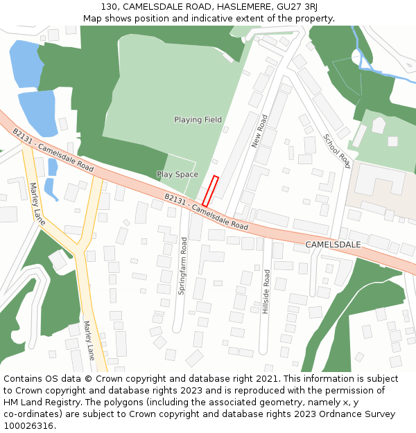 130, CAMELSDALE ROAD, HASLEMERE, GU27 3RJ: Location map and indicative extent of plot